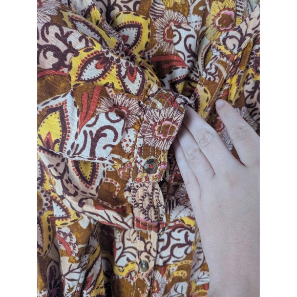 Anthropologie PILCRO Puffed Sleeve Floral Tapestry Dress Cotton/Linen Large - Picture 4 of 11